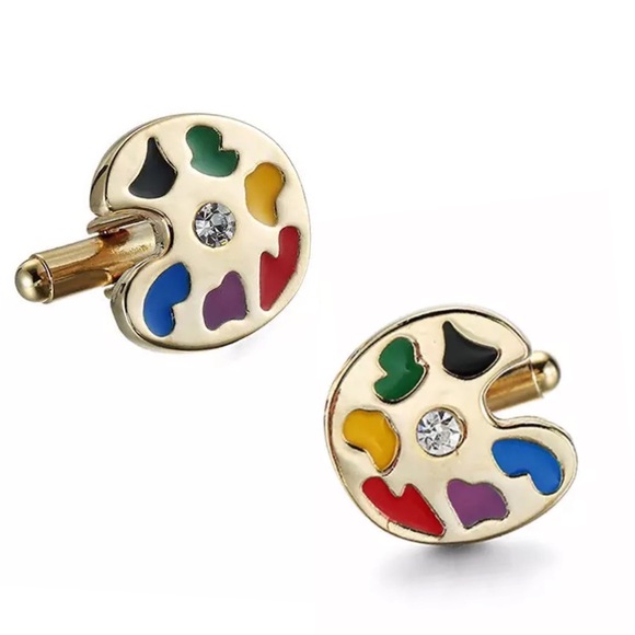 Artists Golden Painters Palette Cufflinks with Crystals - Picture 1 of 16